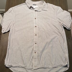 Old Navy Men's White and Gray Striped Button Down Shirt Slim Fit